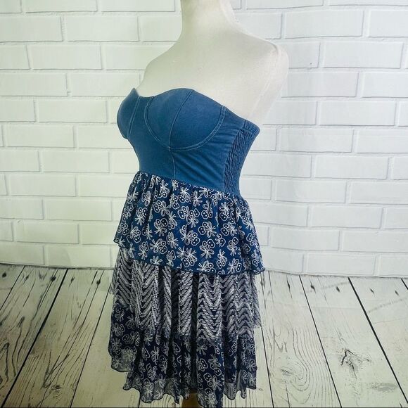 Olsenboye Denim Strapless Bustier Dress with Layers - M - Picture 4 of 16